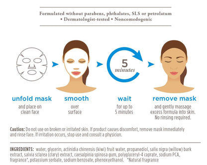 Burt's Bees Hydrating Face Mask with Clary Sage, Single Use Sheet Mask, 6 Count (Package May Vary)