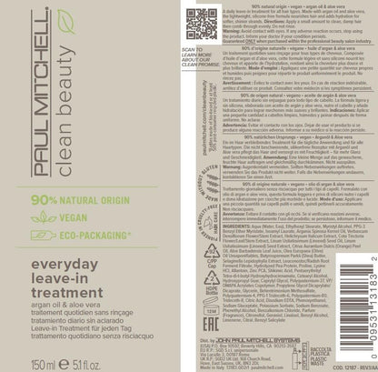 Paul Mitchell Clean Beauty Everyday Leave-In Treatment, Leave-In Conditioner, Delivers Hydration, For All Hair Types, 5.1 fl. oz