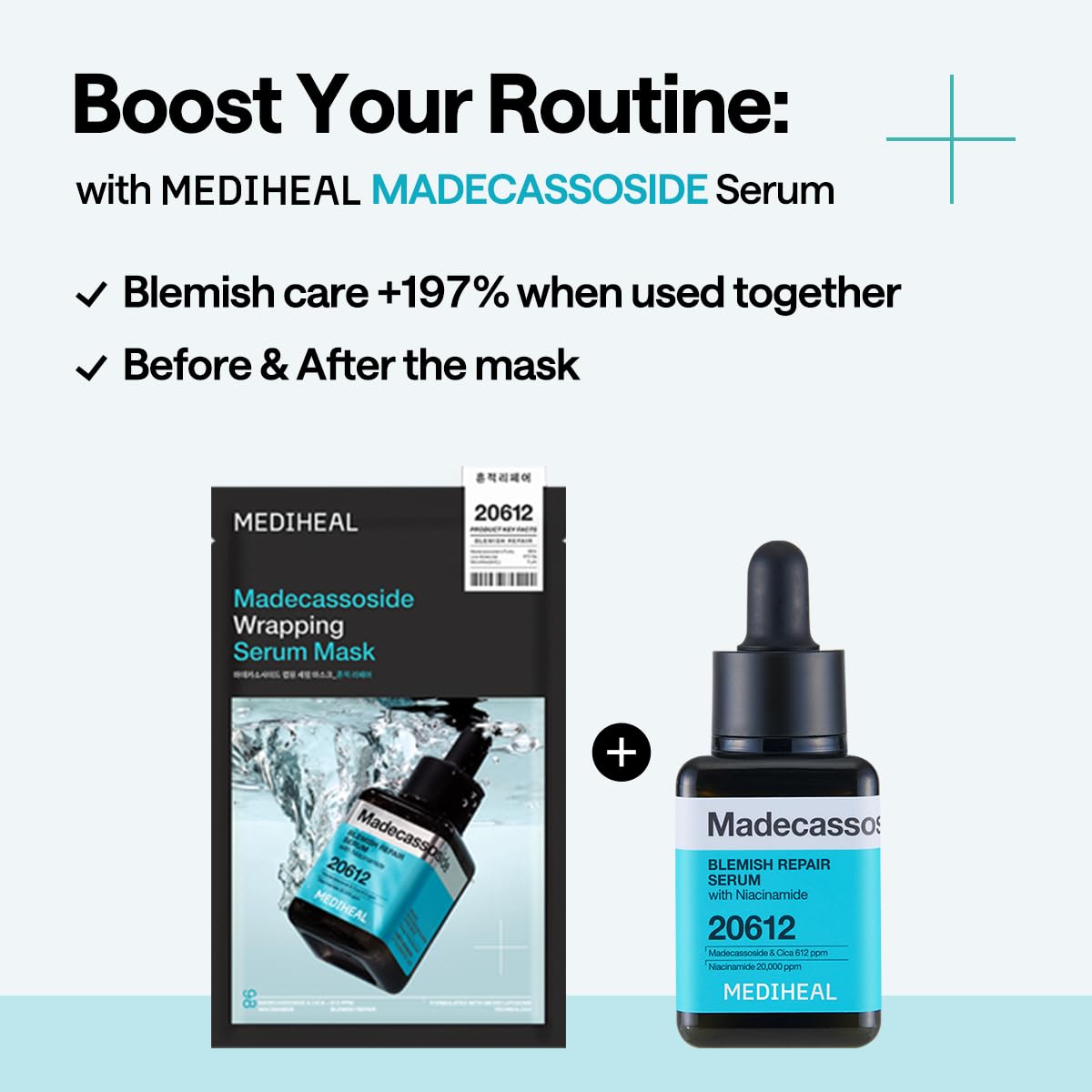 Mediheal Wrapping Serum Mask Blemish Repair – Intensive Calming & Repair Care with 98% Pure Madecassoside & CICA Complex – Helps Calm Skin's Blemish Spots (10 Sheets)