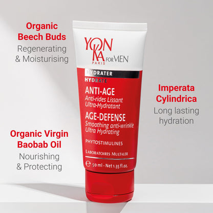 Yonka Mens Age Defense Moisturizer | Anti-Aging Daily Face Lotion for Dry and Mature Skin | Prevent Wrinkles with Nutrient Rich Creme | 1.69 fl oz