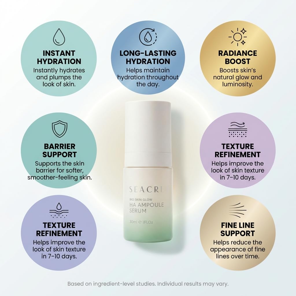 SEACRET Minerals Bio Skin Glow Face Serum, Hyaluronic Acid Serum for Face, Ampoule, 1 Fl Oz / 30 ml