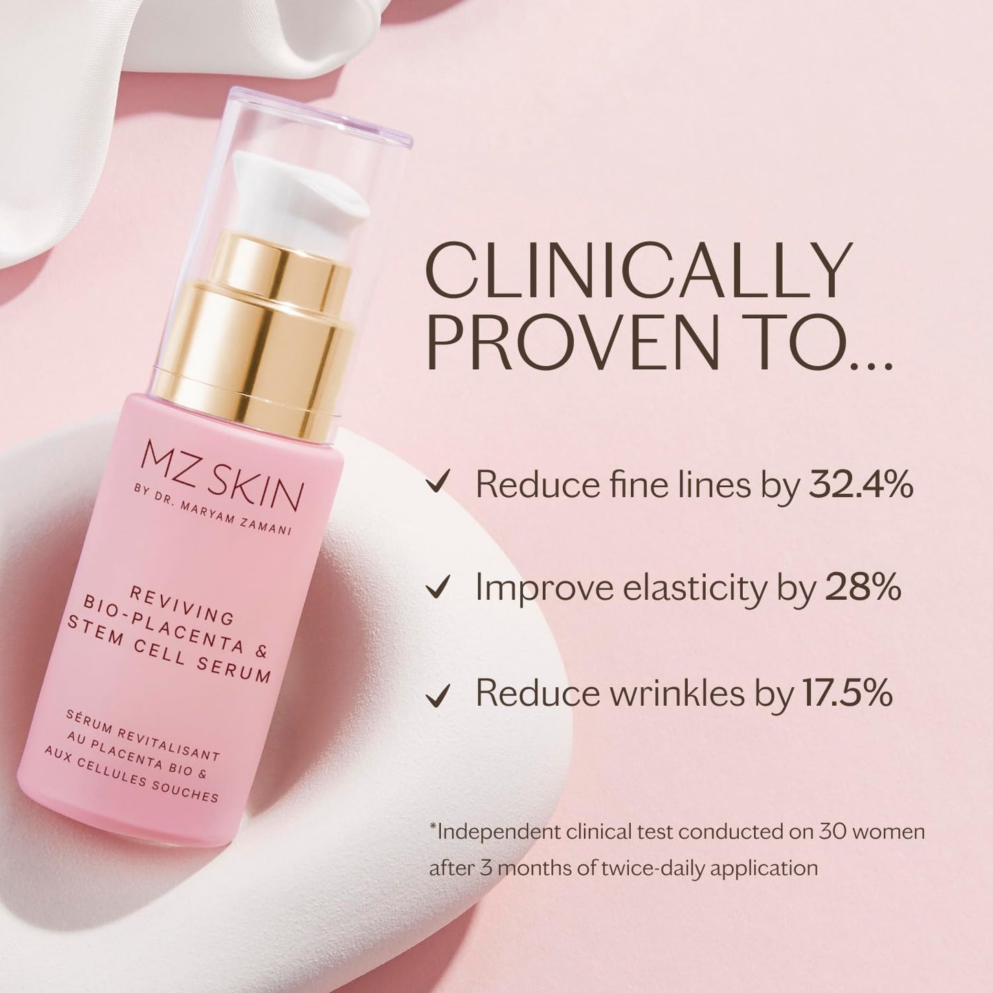 MZ Skin Reviving Bio-Placenta & Stem Cell Serum - Night Treatment for Powerful Rejuvenation, With Peptides, Squalane & Hyaluronic Acid, Perfect For Anti-Aging, Wrinkles & Fine Lines