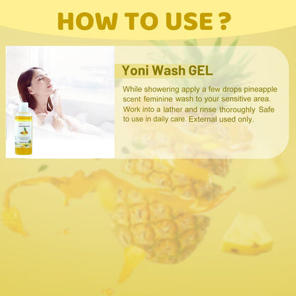 Yoni Wash Feminine Wash for Women PH Balance, Vaginal Wash for Vagina Moisturizing, Summer Feminine Care Intimate gel for Hygiene, Body Wash Shower Gel, Pineapple Scent Intimate shower gel 6.7 fl.oz