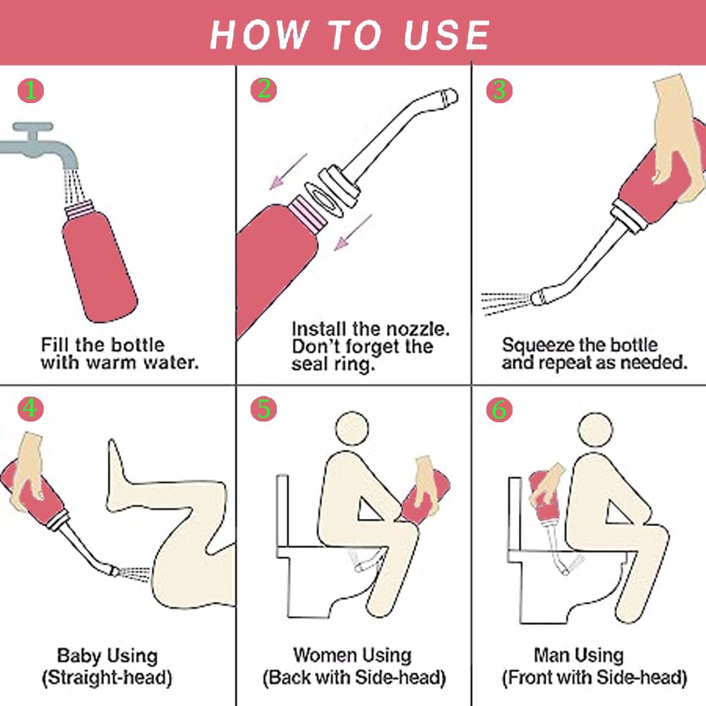 Wolfbeam The Original XL Butt Shower Portable Bidet 17oz with 2 Nozzle Scalable Tube 500ml Travel Bidet Douche Bottles for Women - Peri Bottle Postpartum for Feminine Care (Pink, 500)