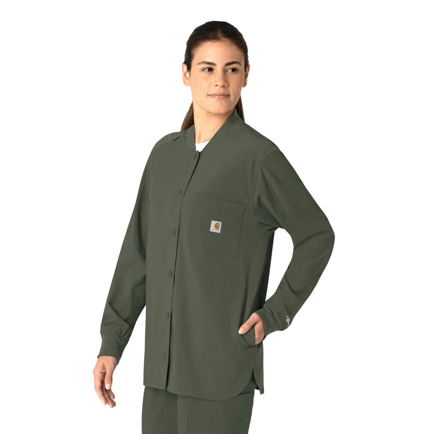 Carhartt Force Cross-Flex Scrubs for Women, Shirt Jacket - Olive, L