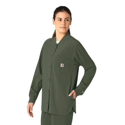 Carhartt Force Cross-Flex Scrubs for Women, Shirt Jacket - Olive, L