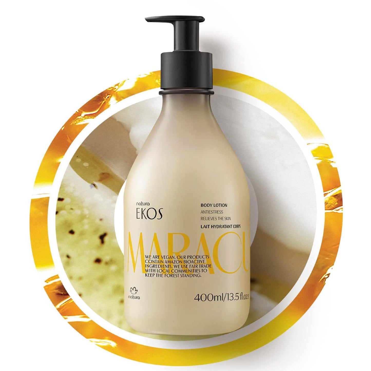 Natura - Ekos Passion Fruit Relieving Body Lotion - Calming Lotion - 24 Hours of Hydration - Essential Fatty Acids - Vegan Skin Care - Brazilian Beauty Secrets - 13.5 fl oz (400ml)