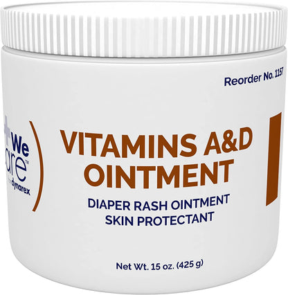 Dynarex Vitamins A & D Ointment, Ointment with Vitamin A and Vitamin D Skin Protectant, for Diaper Rash and Discomfort, White, 4 - 15 oz Jars of Dynarex Vitamins A & D Ointment