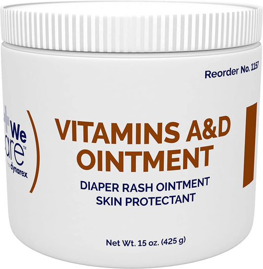 Dynarex Vitamins A & D Ointment, Ointment with Vitamin A and Vitamin D Skin Protectant, for Diaper Rash and Discomfort, White, 4 - 15 oz Jars of Dynarex Vitamins A & D Ointment