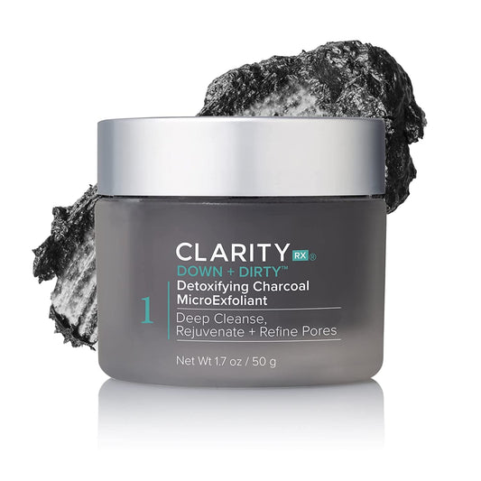 ClarityRx Down + Dirty Detoxifying Charcoal Based Exfoliating Face Wash, Natural Facial Scrub Micro Exfoliant for Oily Skin, Paraben Free, Cruelty Free
