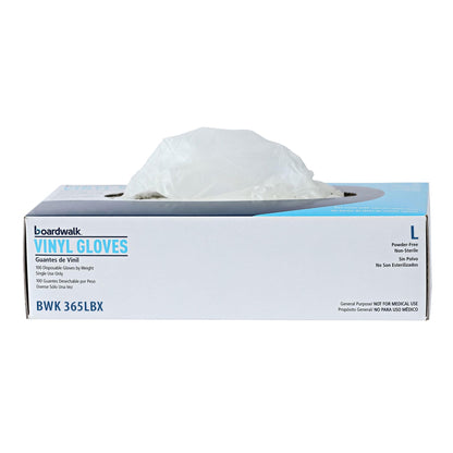 Boardwalk General Purpose Vinyl Gloves, Powder/Latex-Free, 2.6 mil, Large, Clear, 100/Box, 10 Boxes/Carton