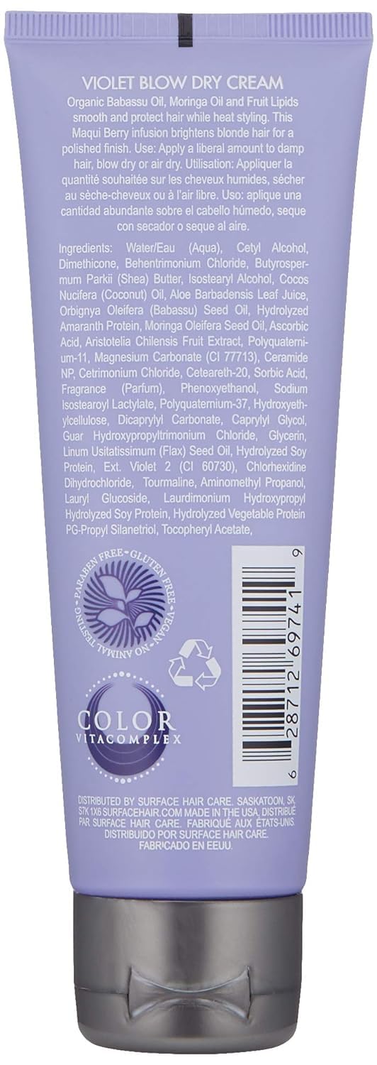 Surface Hair - Pure Blonde Violet Blow Dry Cream - Tones, Brightens & Protects Hair - 4 fl oz