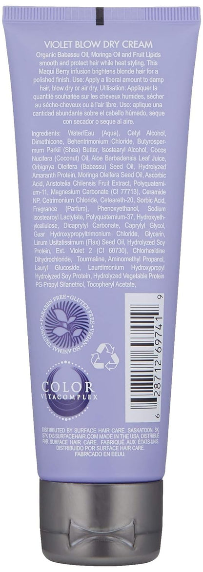 Surface Hair - Pure Blonde Violet Blow Dry Cream - Tones, Brightens & Protects Hair - 4 fl oz