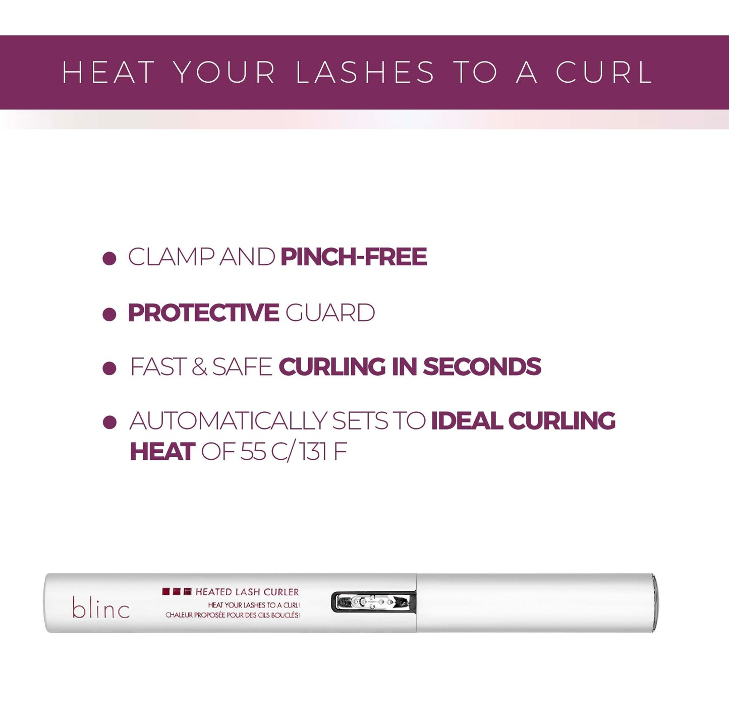 Blinc Heated Lash Curler, Heated Eyelash Curler Comb, Electric Eyelash Curler for Long Lasting Curls, Battery Included