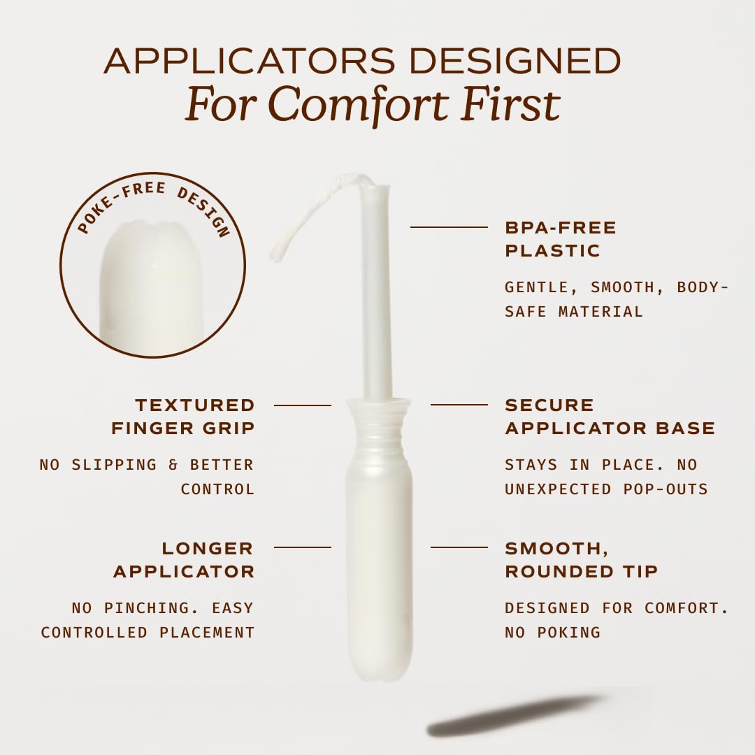 August Super Tampons - 24-Pack 100% Organic Cotton Tampons for Women and Anyone Who Menstruates, Non-Toxic, Fragrance-Free, and Hypoallergenic with Long Applicators