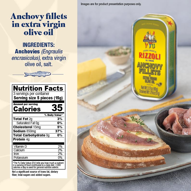 Rizzoli, Anchovies Fillets Extra Virgin Olive Oil, 3.17 Ounce
