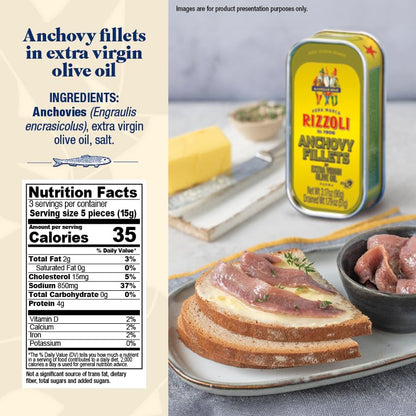 Rizzoli, Anchovies Fillets Extra Virgin Olive Oil, 3.17 Ounce