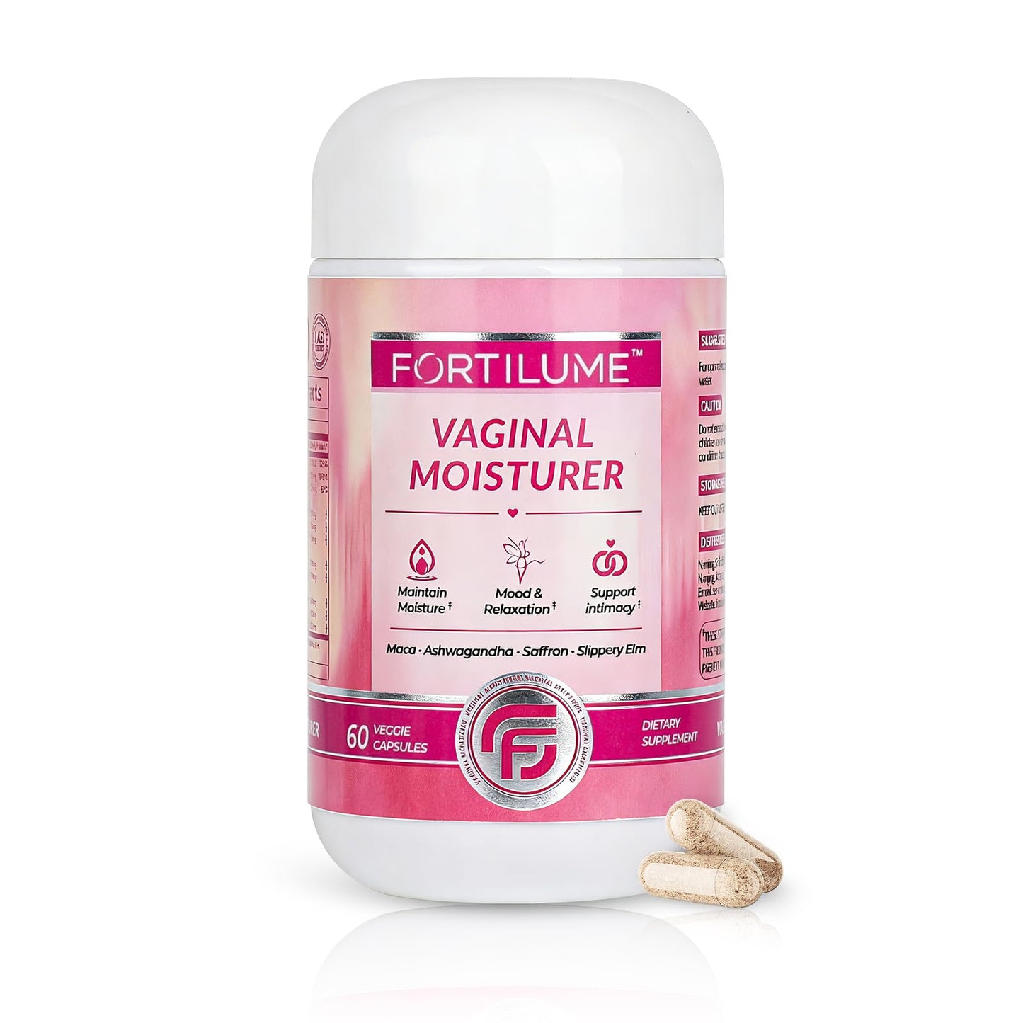 Vaginal Moisture & Mood Supplement for Women, Supports Natural Hydration, Hormonal Balance, with Maca Ashwagandha, Saffron, Slippery Elm, 60 Capsules