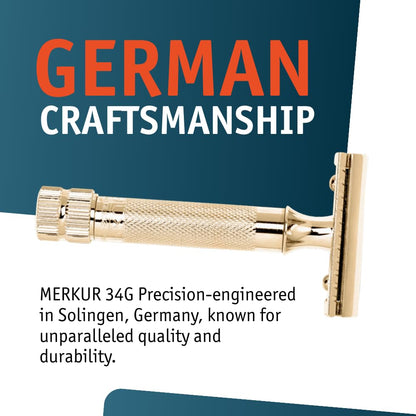 Merkur Classic 2-Piece Double Edge Safety Razor Gold Plated, 1 Count