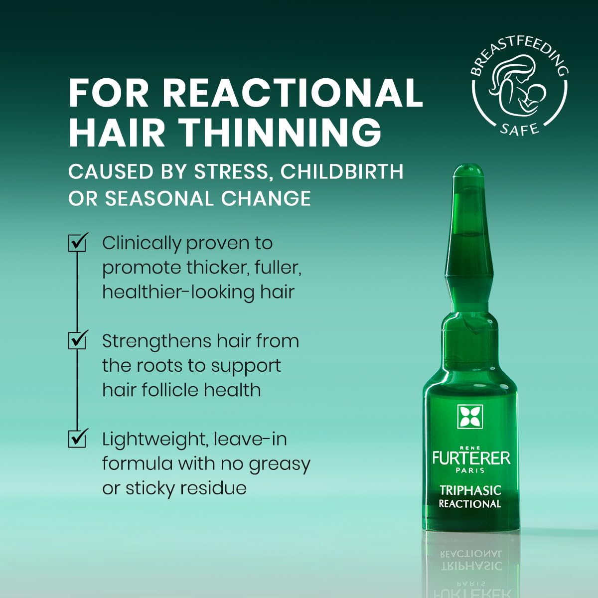 Rene Furterer Triphasic Reactional Concentrated Serum - Thinning Hair caused by stress, postpartum, seasonal change - Drug-Free - Breastfeeding Safe - Dermatologist tested - 12 ct., 3-Month Supply