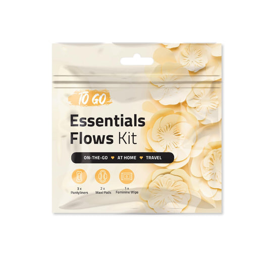 Essential Flows Kit – 3 Pantiliners, 2 Maxi Pads & 1 Feminine Wipe in Compact Zip Bag – Thin, Light, and Travel-Ready for Women & Girls – Single Pack (Orange)