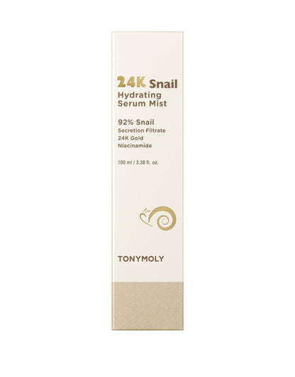 TONYMOLY 24K Snail Hydrating Serum Mist 3.38 oz – 92% Snail Mucin Face Mist with Niacinamide, Peptides & Gold for Radiant Skin, Moisturizing Korean Toner Spray for Hydration & Anti-Aging