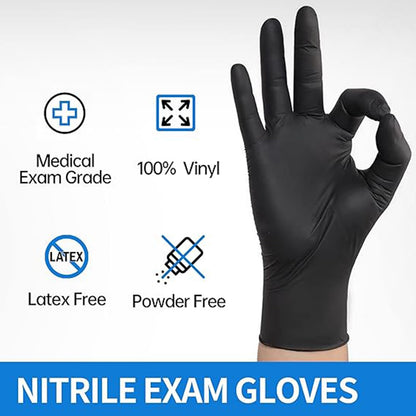 Jointown 5.5 Mil Nitrile Exam Gloves, Medical Black Gloves Disposable Latex Free Medium Powder-Free For Exam, Mechanic