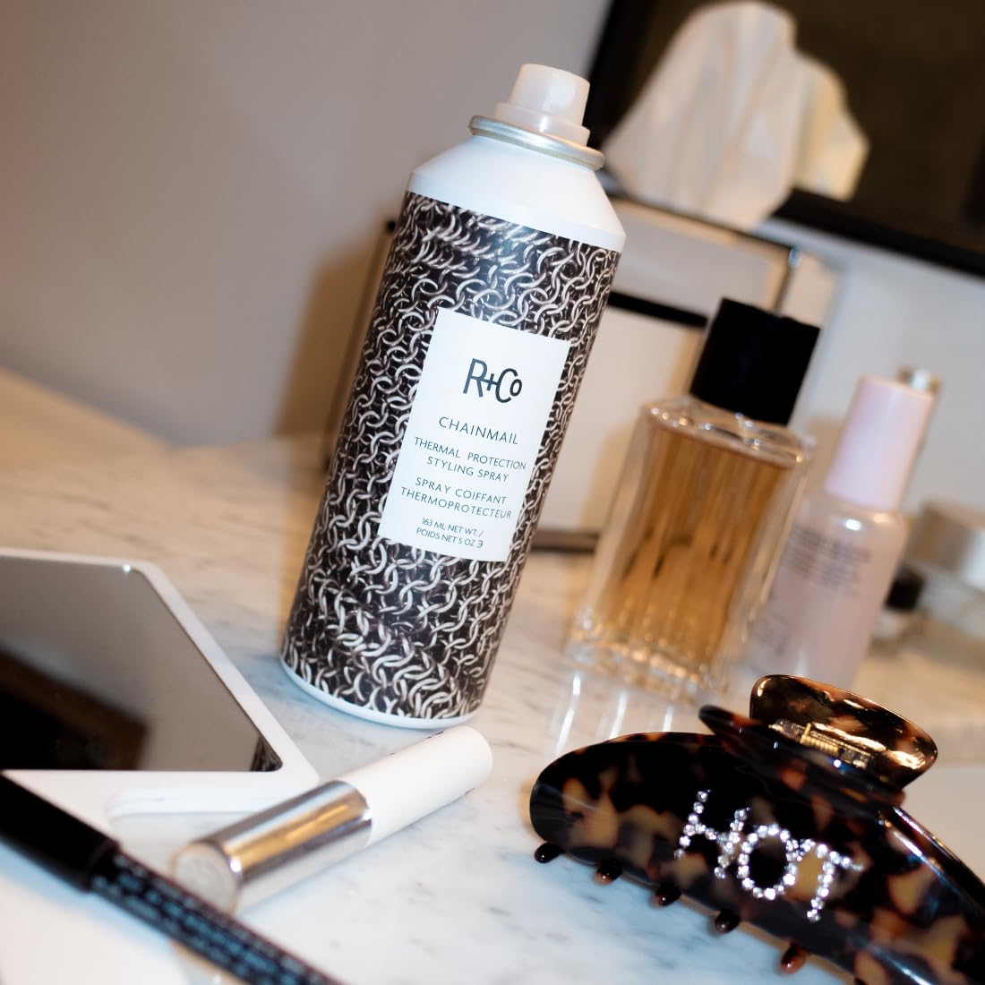 R+Co CHAINMAIL Thermal Protection Spray – Heat Protectant for Hair, Strengthens & Smooths, All Hair Types
