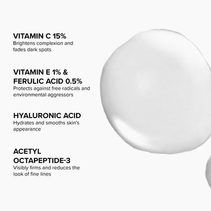 DRMTLGY Advanced C E Ferulic Antioxidant Serum with 15% Vitamin C, Vitamin E & Ferulic Acid, Brightening Face Serum for Radiance, Smooth Texture, and All Skin Types