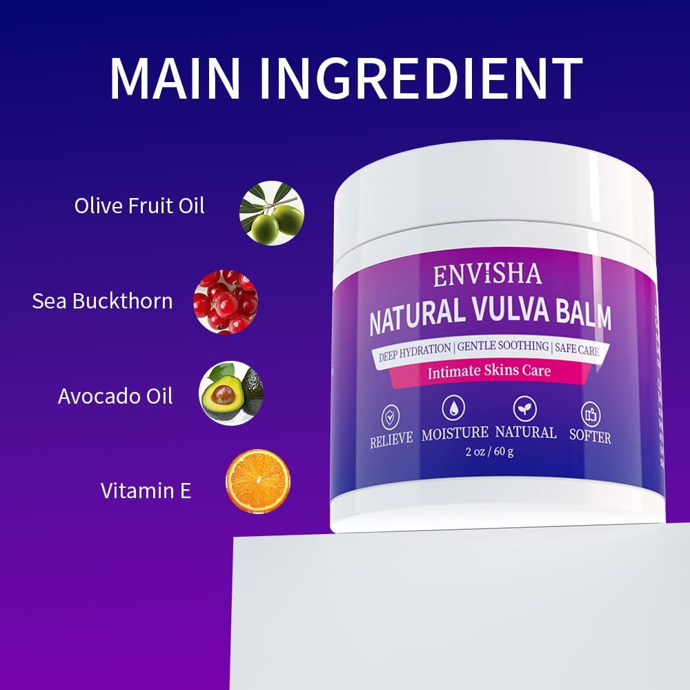 ENVISHA Vulva Moisturizing & Vulva Balm -Natural Organic Plant Extracts - Specifically Designed for Vulvar Dryness & Itching, Estrogen-Free Formula - Suitable for Menopause & Daily Care - 2 oz