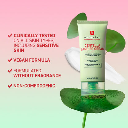 Erborian Centella Barrier Cream, Recovery Balm for Dry & Sensitive Complexions, Deep Ceramide Moisturizer, Calms & Repairs Texture, Korean Skincare