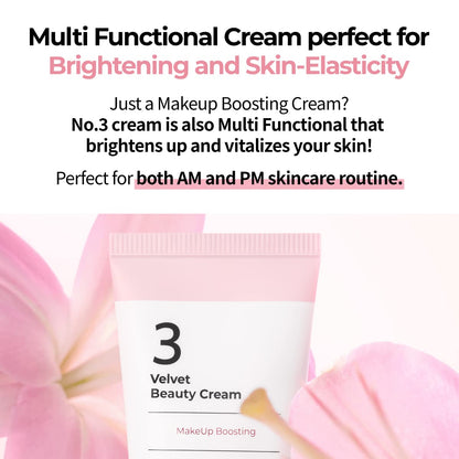 numbuzin No.3 Cream | Velvet Beauty Cream | Hydration, Textured Skin, Poreless, Smooth Skin, Makeup Prep, Primer, Niacinamide | 2.02 fl. oz.