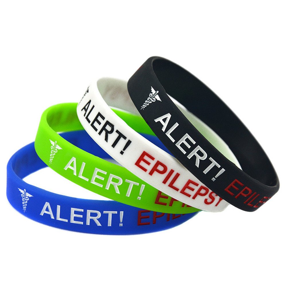 LiFashion LF 2Pcs Silicone Rubber Chain Medical ID Epilepsy Bracelet Health Alert Monitoring Systems Emergency Cuff Wrap Wristband for Men Women Kids,Pack of 2