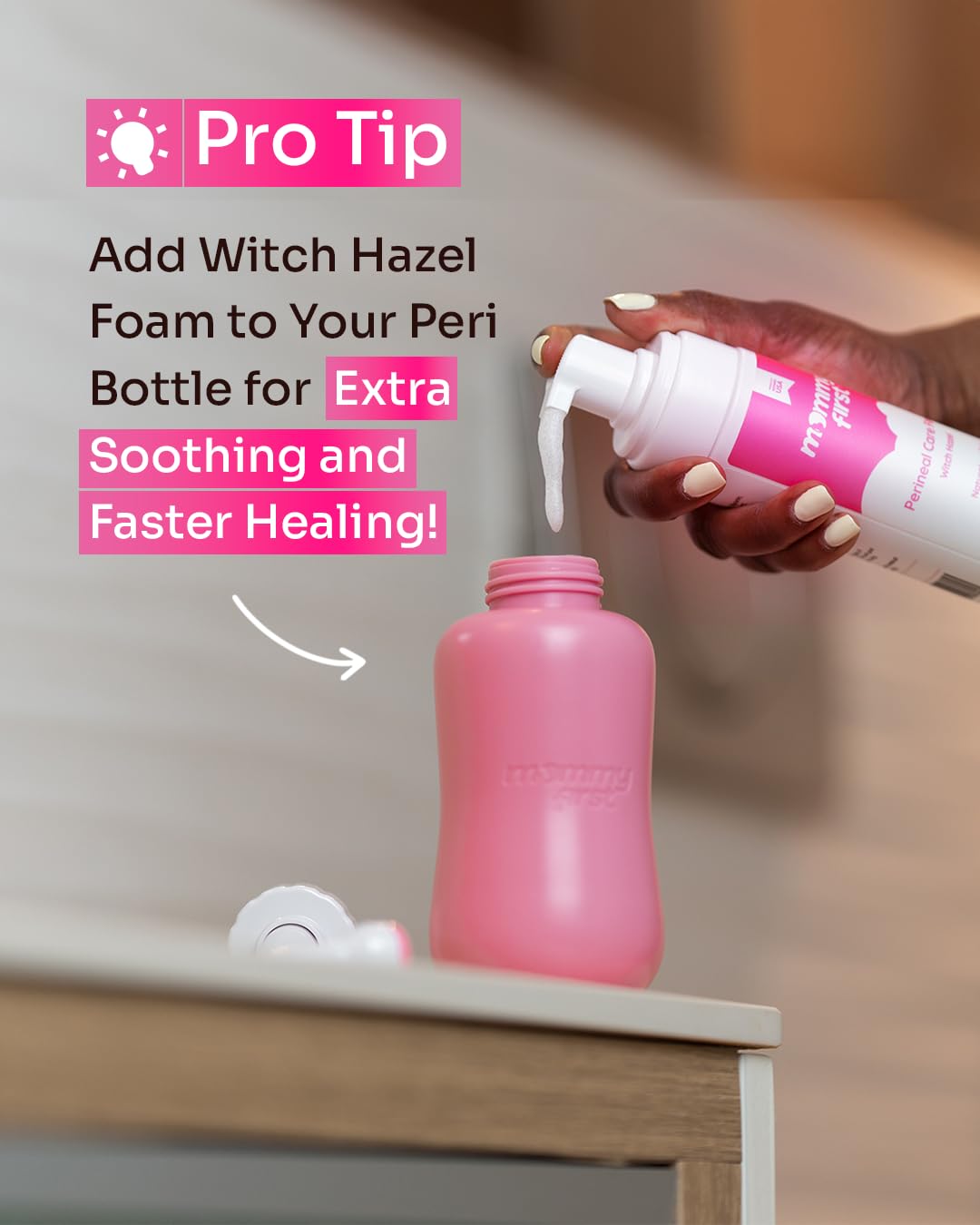 Mommy First® Peri Bottle for Postpartum Care | Upside Down Bottle for Perineal Cleansing and Recovery | Portable Bidet | Postpartum Essential | Baby Pink 12.2 OZ