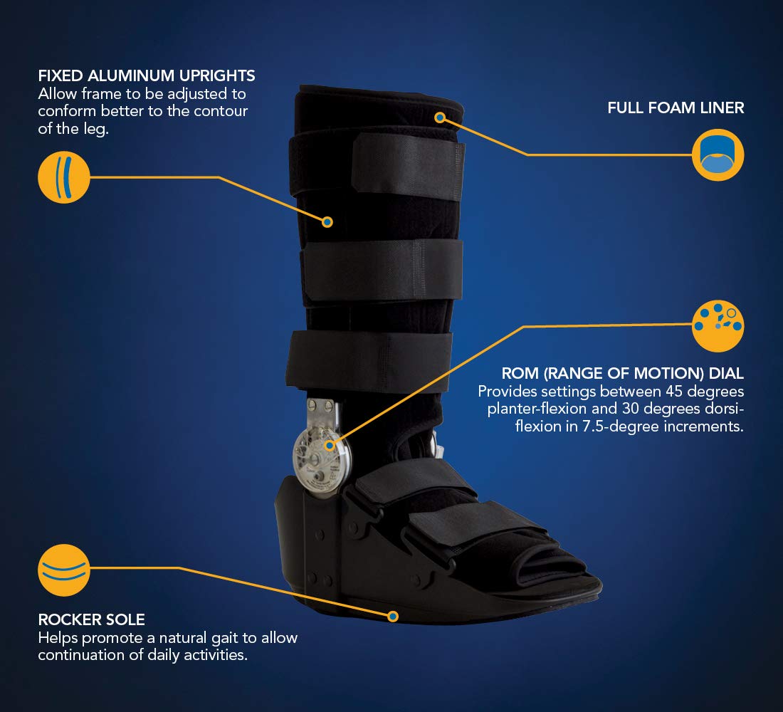 United Ortho 12205 Range of Motion Standard Walking Boot, Medium, Black