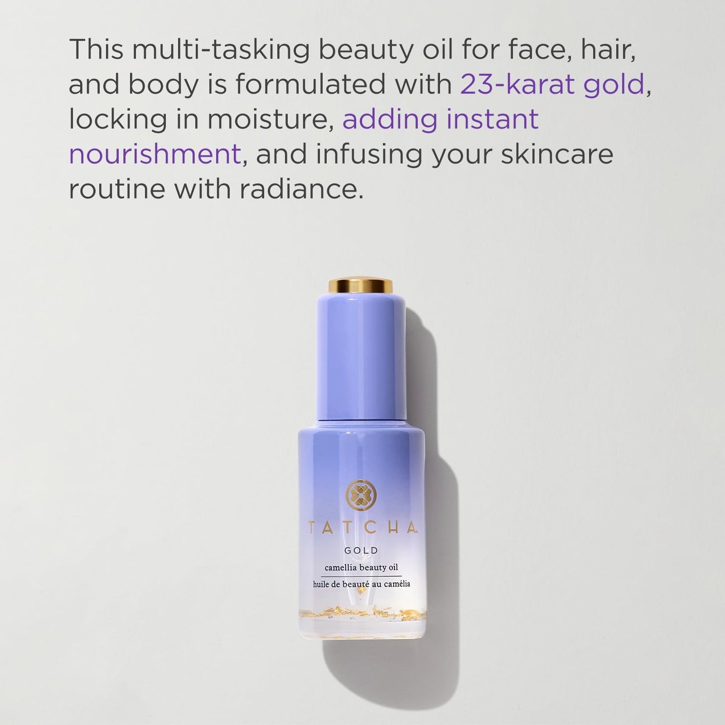 TATCHA Gold Camellia Beauty Oil | Moisturizing Face, Body, and Hair Oil Infused with 23-karat Gold flakes | 30 ml / 1 oz