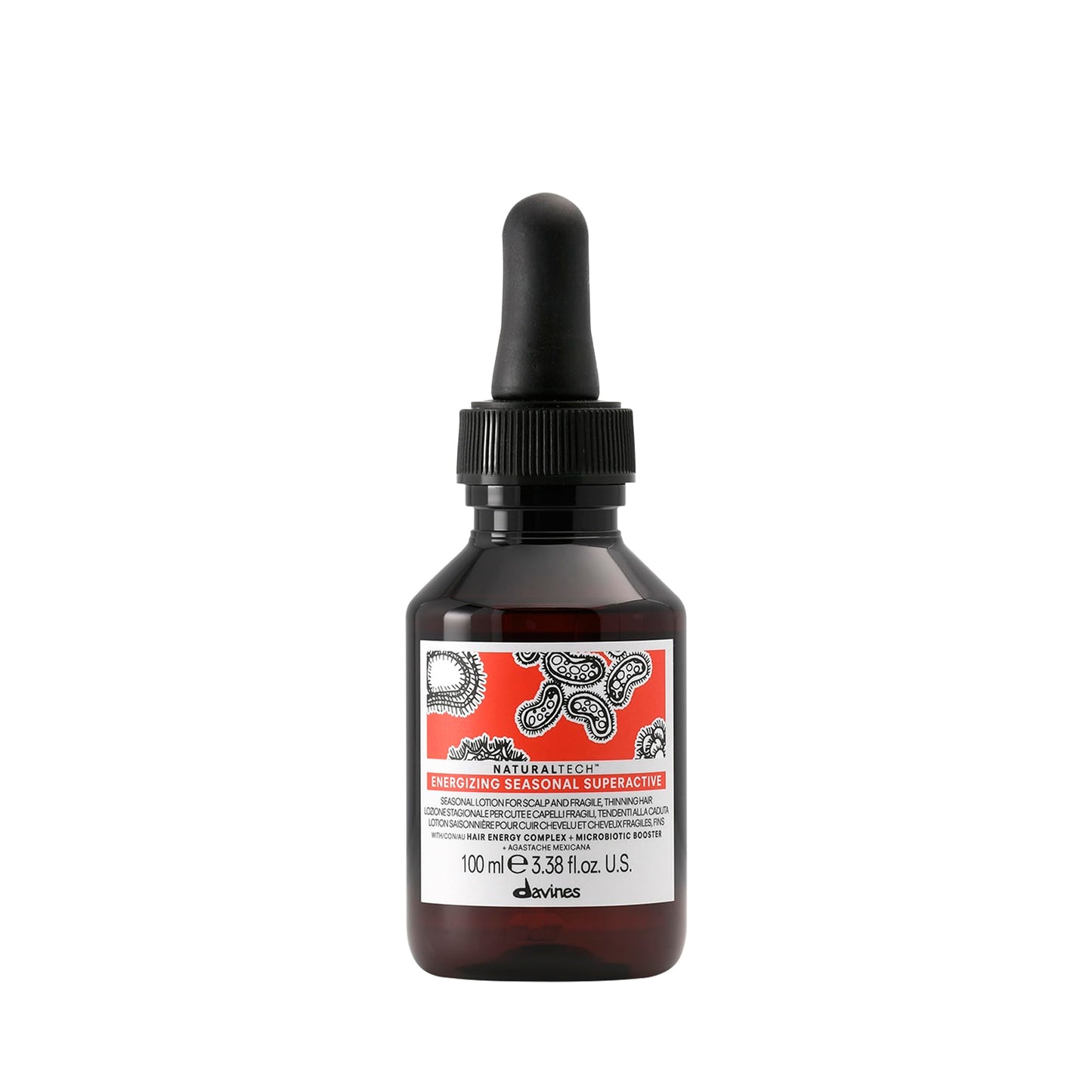 Davines Naturaltech Energizing Seasonal Superactive, Stimulating & Fortifying for Thinning Hair & Hair Loss - With Caffeine Phytoceuticals - For Seasonal Shedding, Travel Size, 3.38 Fl Oz
