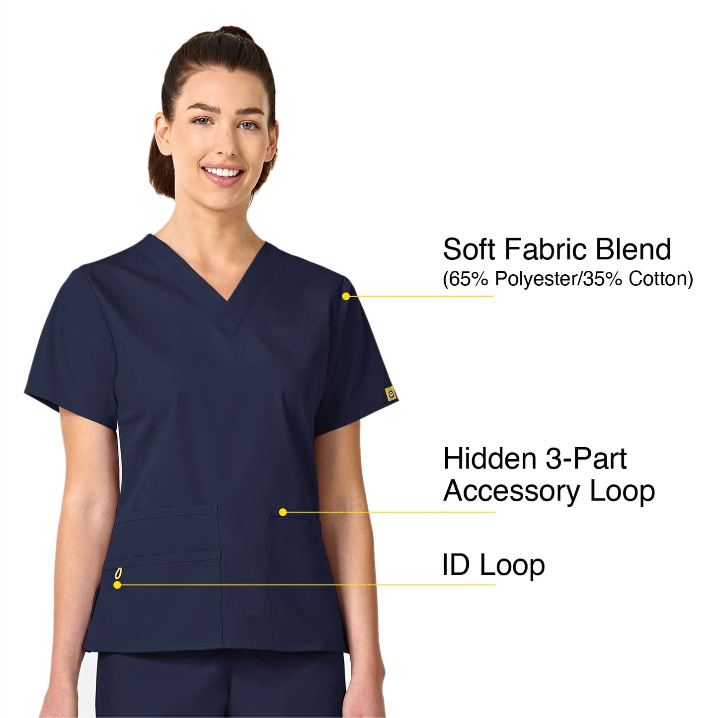 WonderWink womens Origins Bravo V-Neck Top, Navy, Large