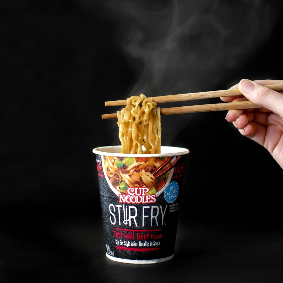 Nissin Cup Noodles Stir Fry Noodles in Sauce, Teriyaki Beef, 3 Ounce (Pack of 6)