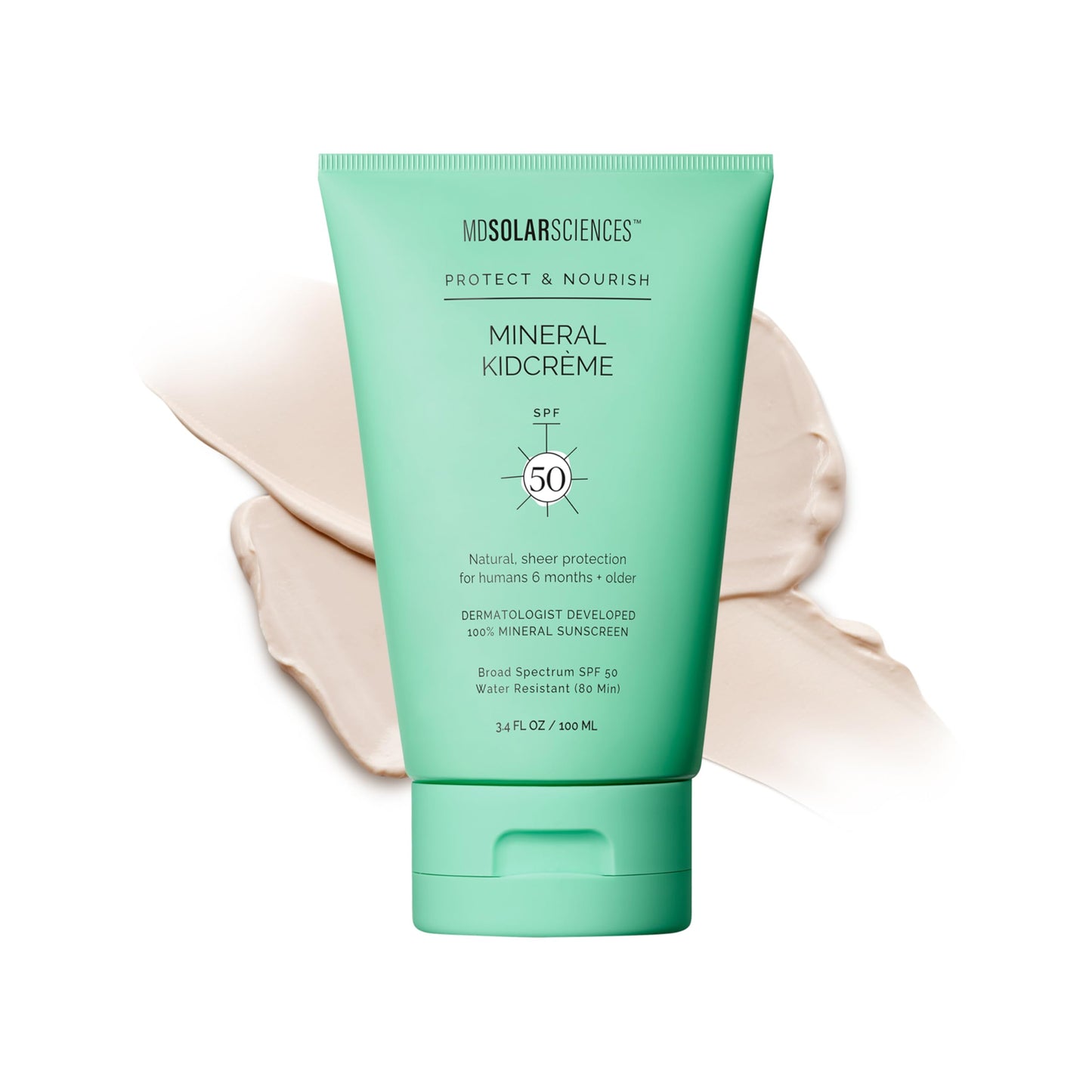 MDSolarSciences Mineral KidCrème SPF 50 | Gentle Broad-Spectrum Kids Sunscreen | Zinc Oxide & Squalane Formula | Water-Resistant, No White Cast | Safe for Sensitive Skin | Fragrance-Free (3.4 Fl Oz)