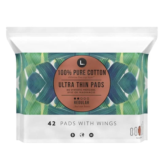 L. , Organic Cotton Ultra Thin Pads for Women, Super Absorbency, With Wings, 42 Count