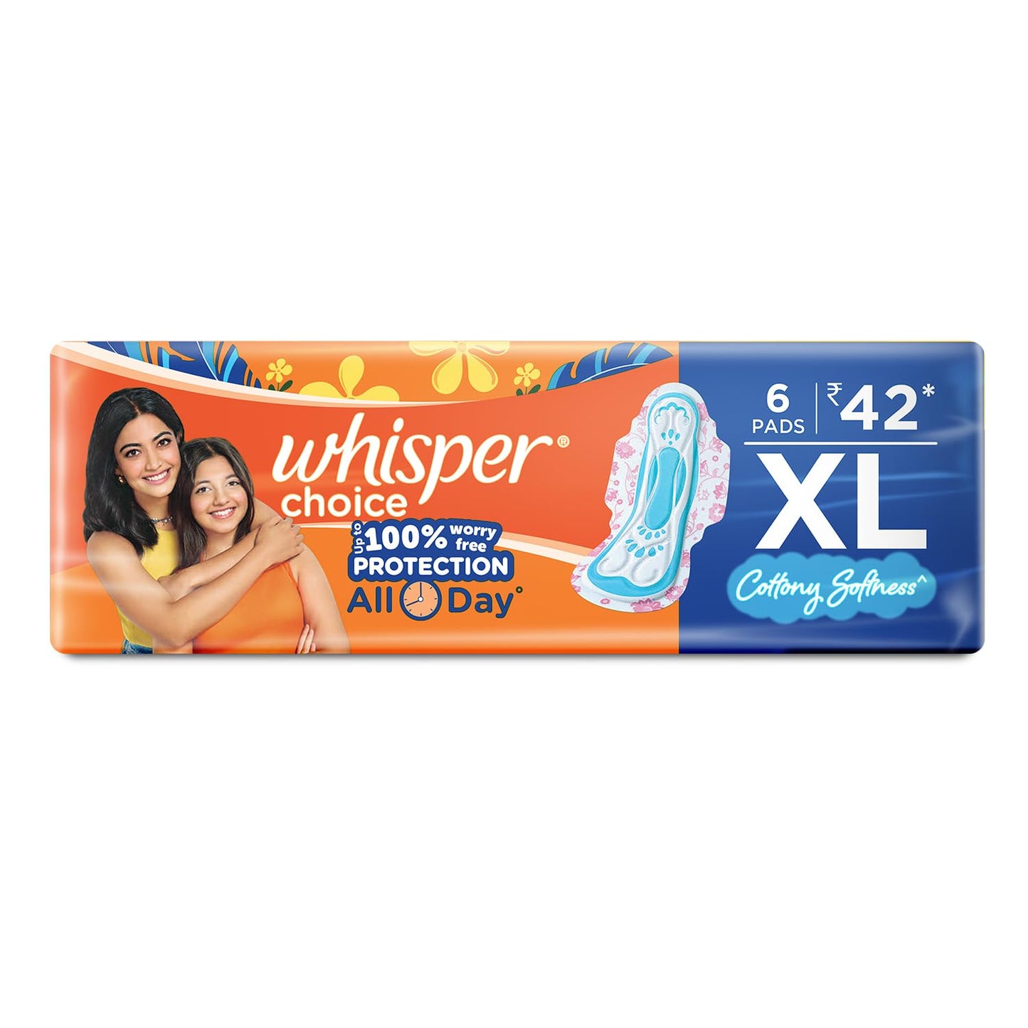 Whisper Choice Sanitary Pads for Women, XL 6 Napkins