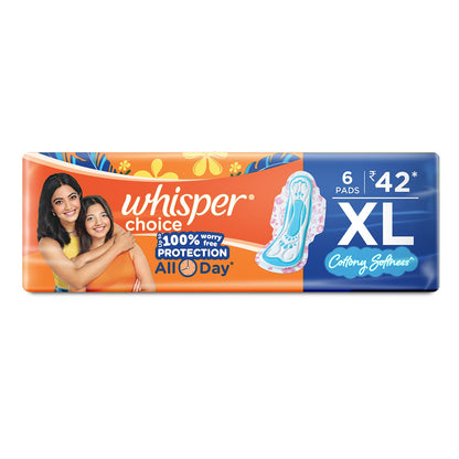 Whisper Choice Sanitary Pads for Women, XL 6 Napkins