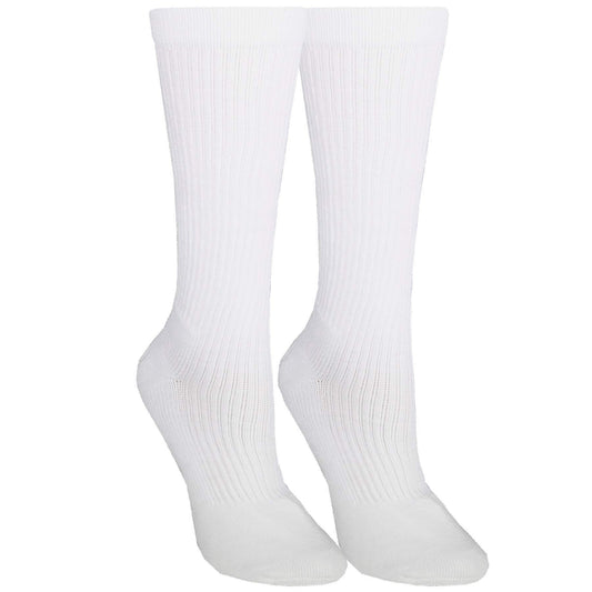 NuVein 15-20 mmHg Medical Compression Socks, Mid Calf Crew Length, Padded Cushion Foot, White, Medium