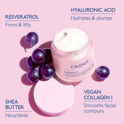 Caudalie Resveratrol-Lift Retinol Alternative Firming Cashmere Cream, Anti-Aging Moisturizer with Resveratrol, Hyaluronic Acid & Vegan Collagen, Refillable - 50 mL