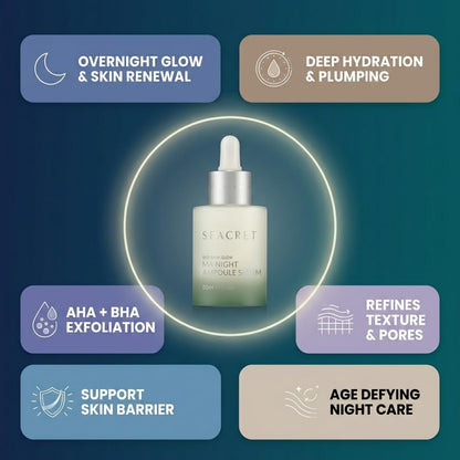 SEACRET Minerals Bio Skin Glow Face Serum, Multi-Acid Complex Night Serum for Face, Ampoule, 1 Fl Oz / 30 ml