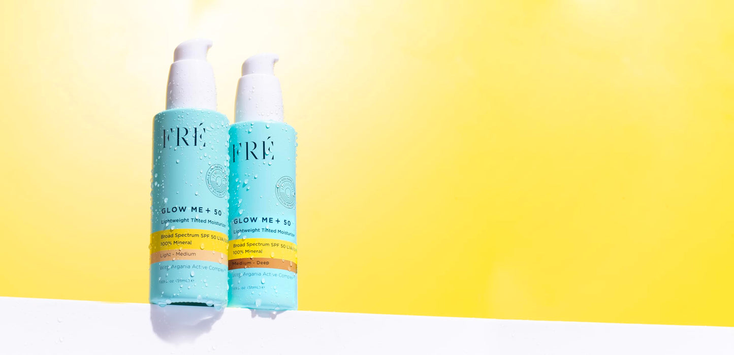 FRÉ Glow Me Tinted SPF 50 Facial Moisturizer (Light - Medium) – 3-in-1 tinted mineral SPF 50 moisturizer, Made with 100% non-nano zinc oxide
