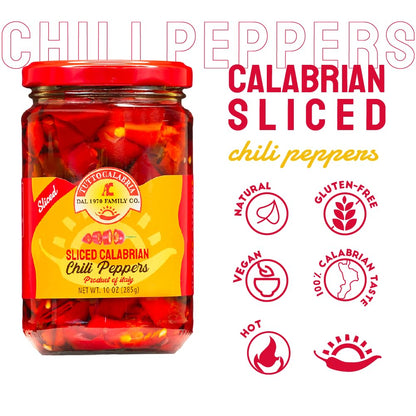 TUTTOCALABRIA Sliced Calabrian Chili Peppers, Rounds, Cut, Chopped, 10 oz (290 g), All Natural, Non-GMO, Product of Italy
