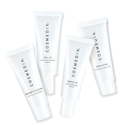 COSMEDIX Age-Defying Starter Kit Facial Skin Care Set - Includes Face Cleanser, Nutritive & Renewal Face Serum & Emulsion Intense Hydrator - Gentle Skincare for Fine Lines, Wrinkles & Dark Spots