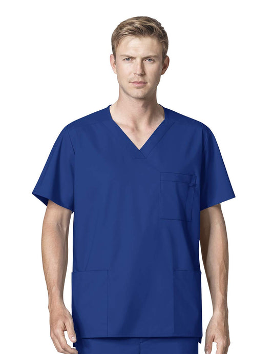 WonderWink Men's V-Neck Top, Galaxy Blue, Large